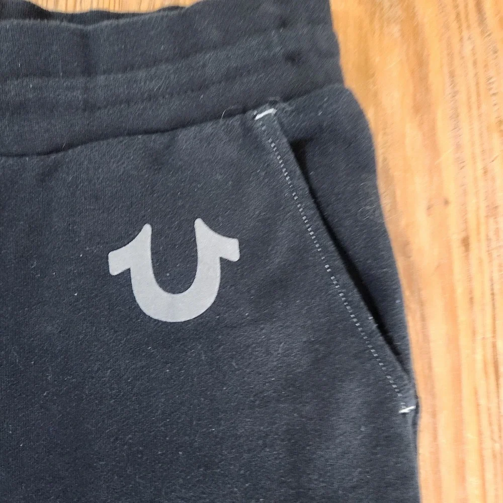 True Religion Black Men's Sweatpants Joggers Drawstring Waist Logo Pockets Large